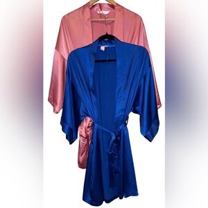 Victoria’s Secret Angels Satin Robe Lot of 2 Blue Pink Lingerie One Size Bundle
